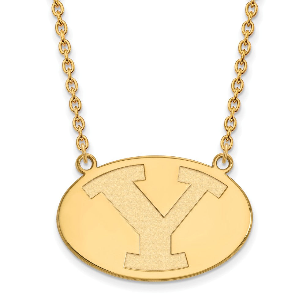 14k Gold Plated Silver Brigham Young U Large Initial Y Disc Necklace, Item N12441 by The Black Bow Jewelry Co.