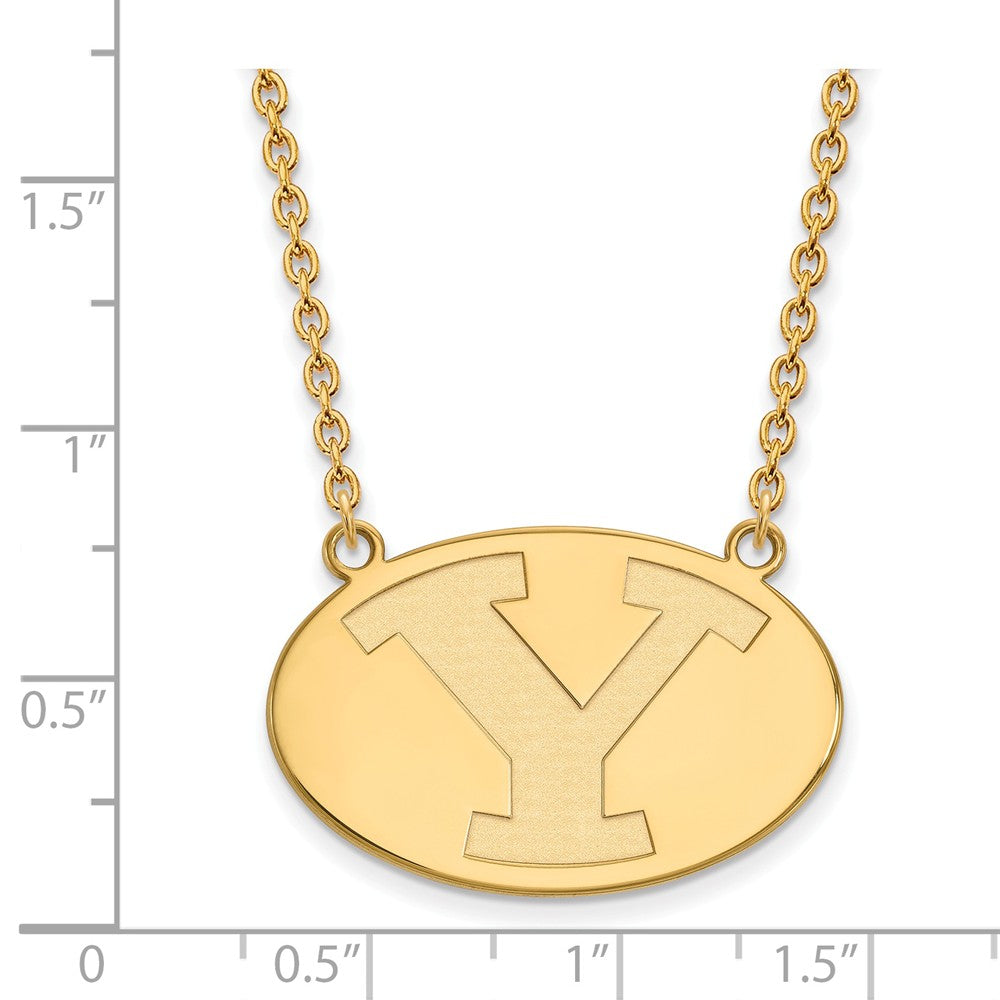 Alternate view of the 14k Gold Plated Silver Brigham Young U Large Initial Y Disc Necklace by The Black Bow Jewelry Co.