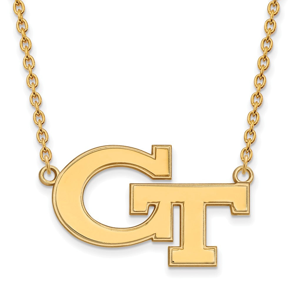 14k Gold Plated Silver Georgia Tech Large 'GT' Pendant Necklace, Item N12446 by The Black Bow Jewelry Co.