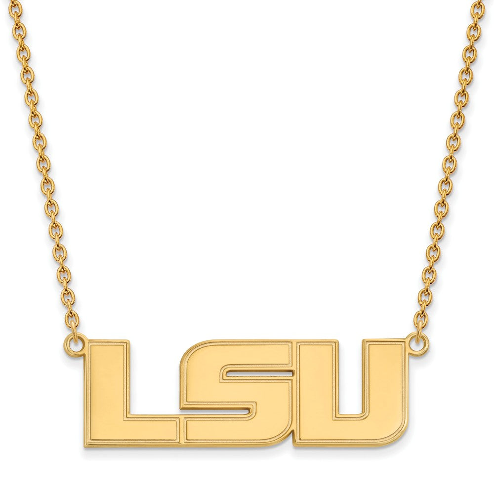 14k Gold Plated Silver Louisiana State Lg 'LSU' Pendant Necklace, Item N12448 by The Black Bow Jewelry Co.