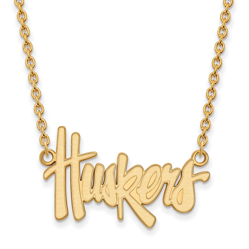 14k Gold Plated Silver U of Nebraska Large Huskers Pendant Necklace, Item N12455 by The Black Bow Jewelry Co.