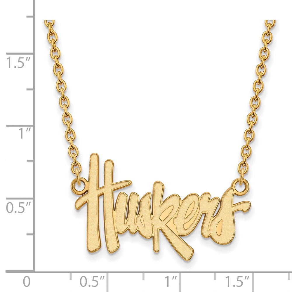 Alternate view of the 14k Gold Plated Silver U of Nebraska Large Huskers Pendant Necklace by The Black Bow Jewelry Co.