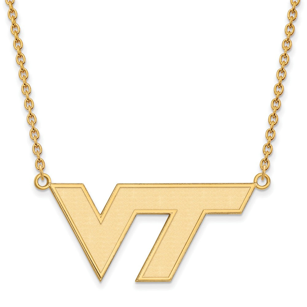 14k Gold Plated Silver Virginia Tech Large 'VT' Pendant Necklace, Item N12464 by The Black Bow Jewelry Co.