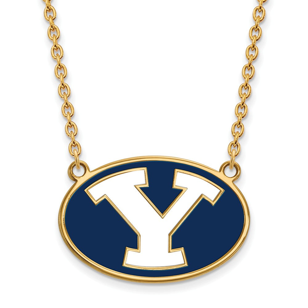 14k Gold Plated Silver Brigham Young U Large Enamel 'Y' Necklace, Item N12468 by The Black Bow Jewelry Co.