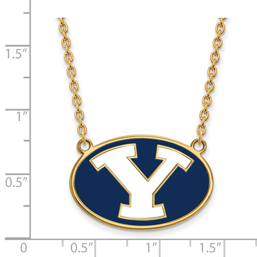Alternate view of the 14k Gold Plated Silver Brigham Young U Large Enamel 'Y' Necklace by The Black Bow Jewelry Co.