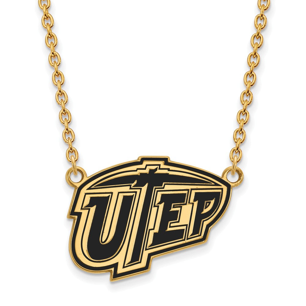 14k Gold Plated Silver U of Texas El Paso LG Enamel Pendant Necklace, Item N12471 by The Black Bow Jewelry Co.