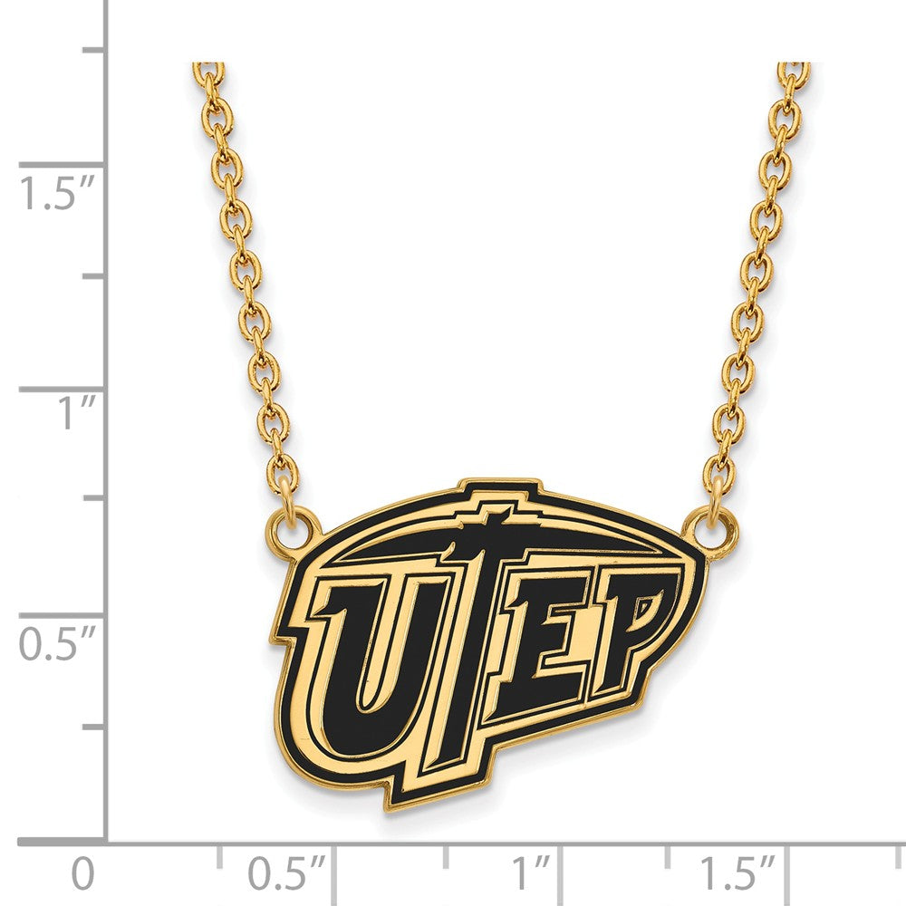 Alternate view of the 14k Gold Plated Silver U of Texas El Paso LG Enamel Pendant Necklace by The Black Bow Jewelry Co.