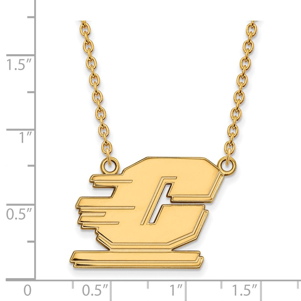 Alternate view of the 14k Gold Plated Silver Central Michigan U Large Pendant Necklace by The Black Bow Jewelry Co.