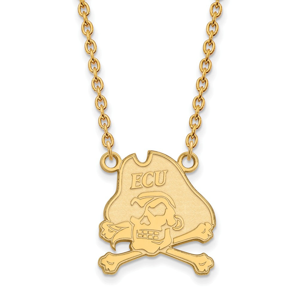 14k Gold Plated Silver East Carolina U Large Pirate Necklace, Item N12481 by The Black Bow Jewelry Co.