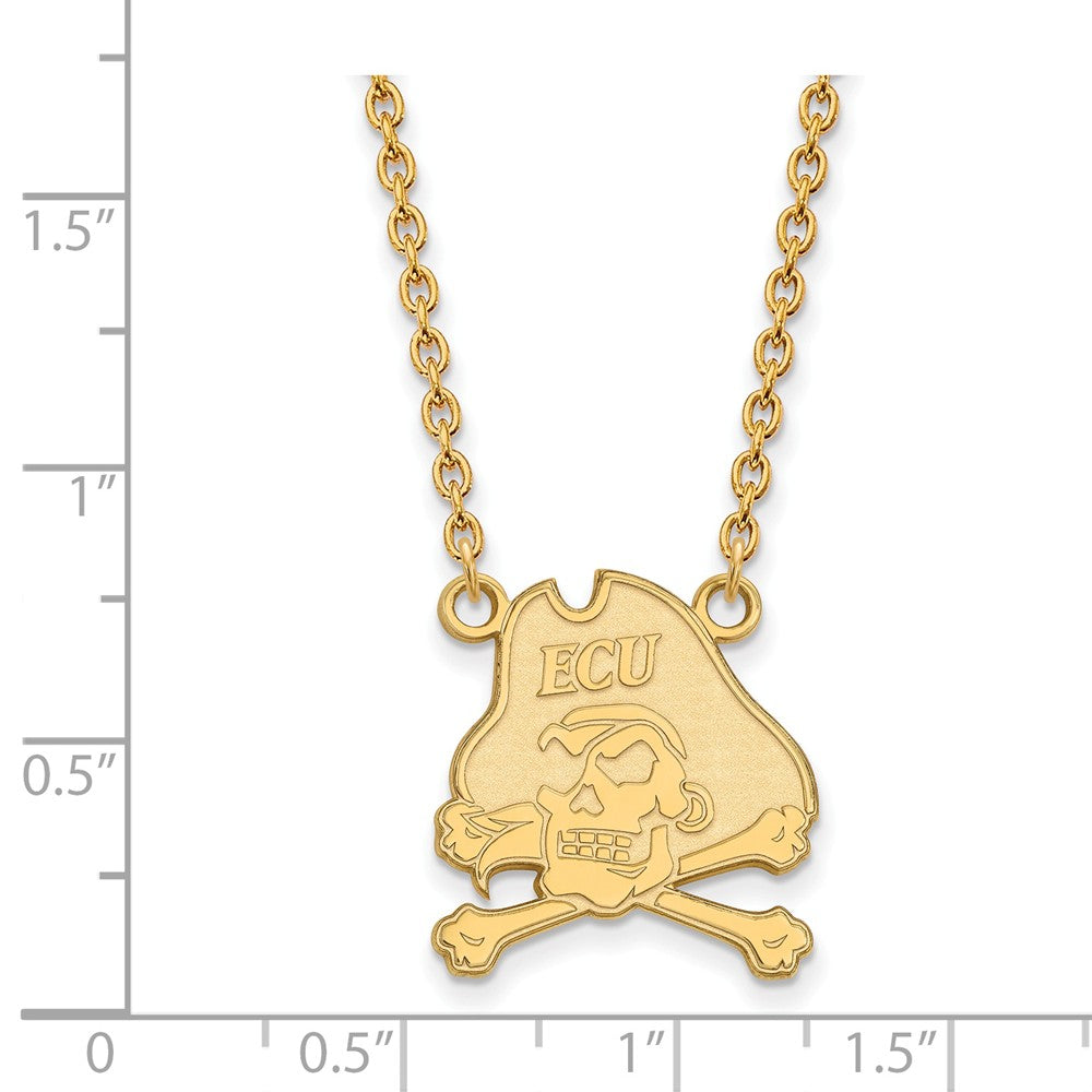 Alternate view of the 14k Gold Plated Silver East Carolina U Large Pirate Necklace by The Black Bow Jewelry Co.