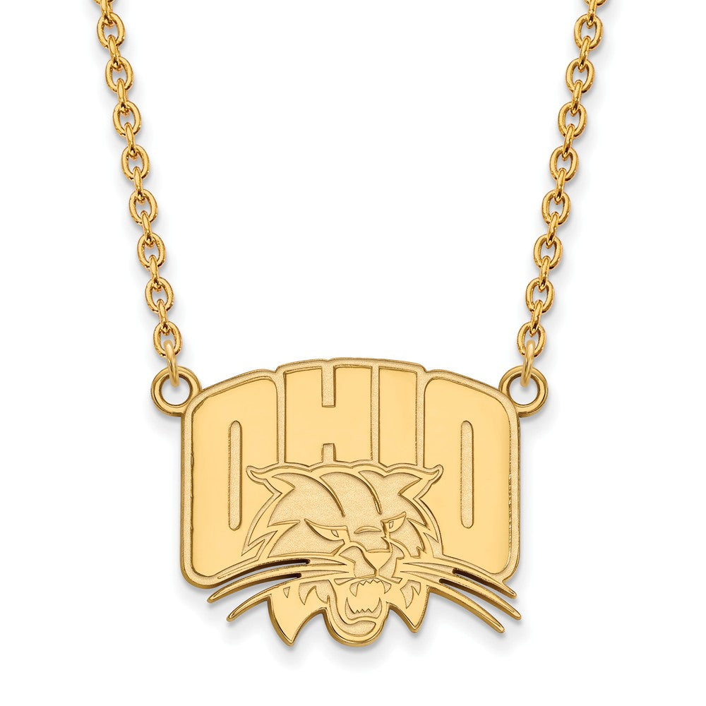 14k Gold Plated Silver Ohio U Large Pendant Necklace, Item N12485 by The Black Bow Jewelry Co.
