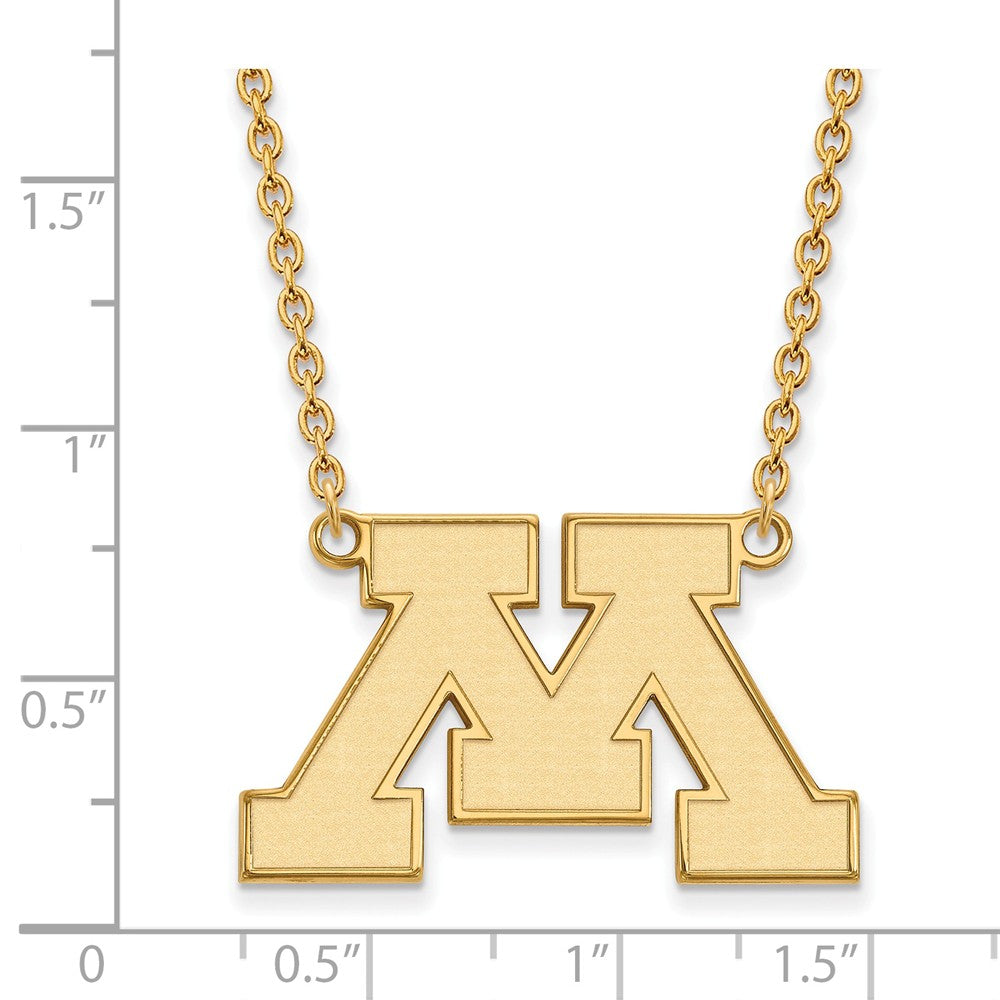 Alternate view of the 14k Gold Plated Silver U of Minnesota Large Initial M Pendant Necklace by The Black Bow Jewelry Co.
