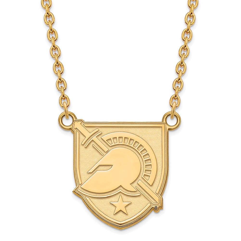 14k Gold Plated Silver Military Academy Large Shield Necklace, Item N12504 by The Black Bow Jewelry Co.