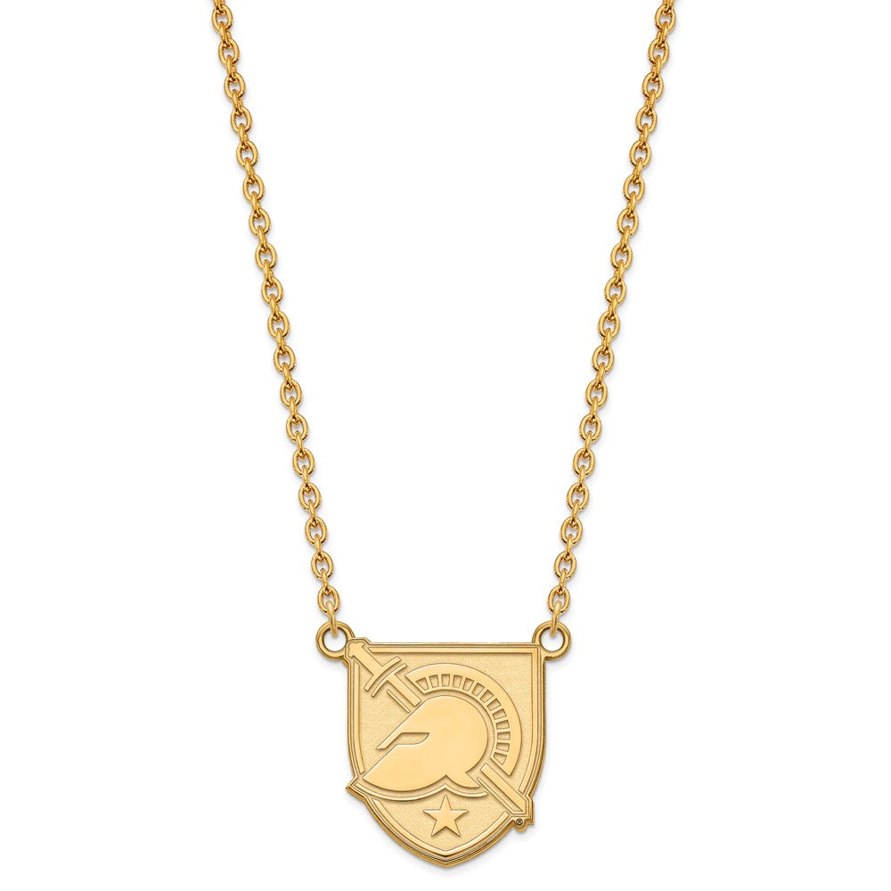 Alternate view of the 14k Gold Plated Silver Military Academy Large Shield Necklace by The Black Bow Jewelry Co.