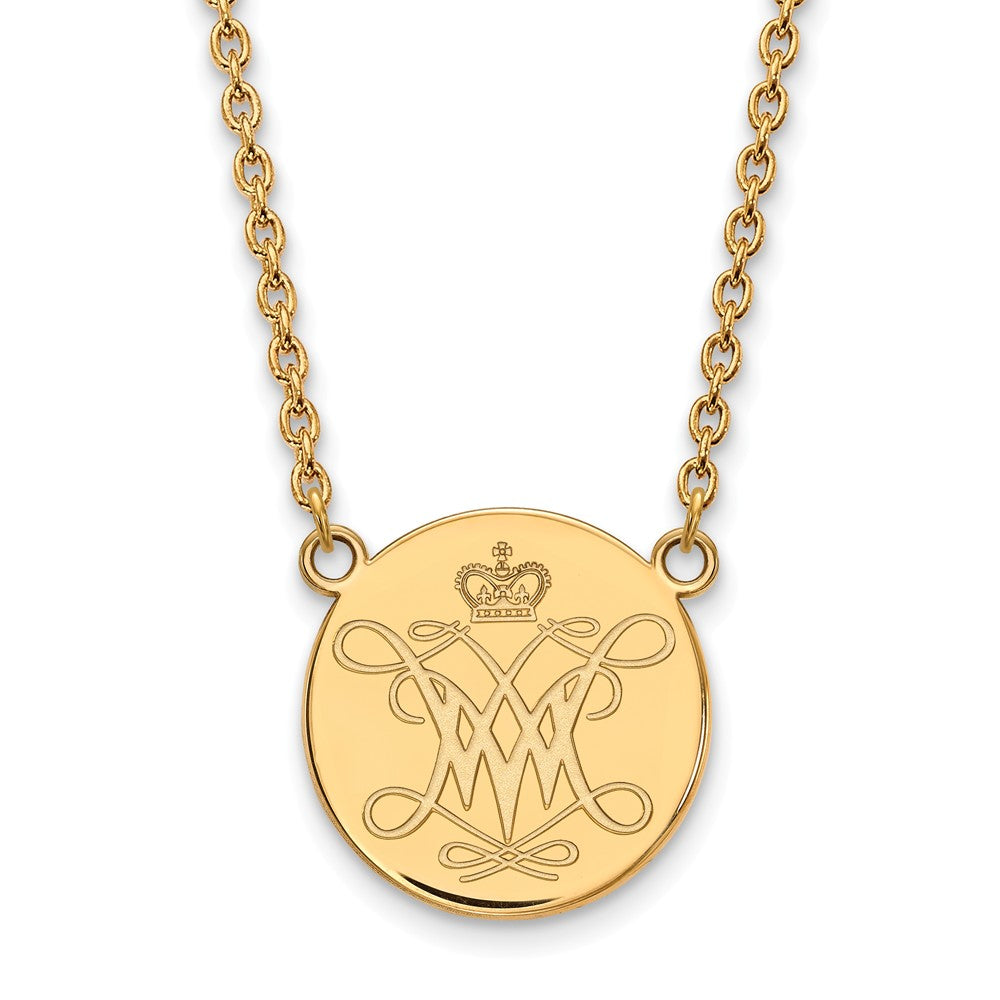 14k Gold Plated Silver William and Mary Lg Logo Pendant Necklace, Item N12509 by The Black Bow Jewelry Co.