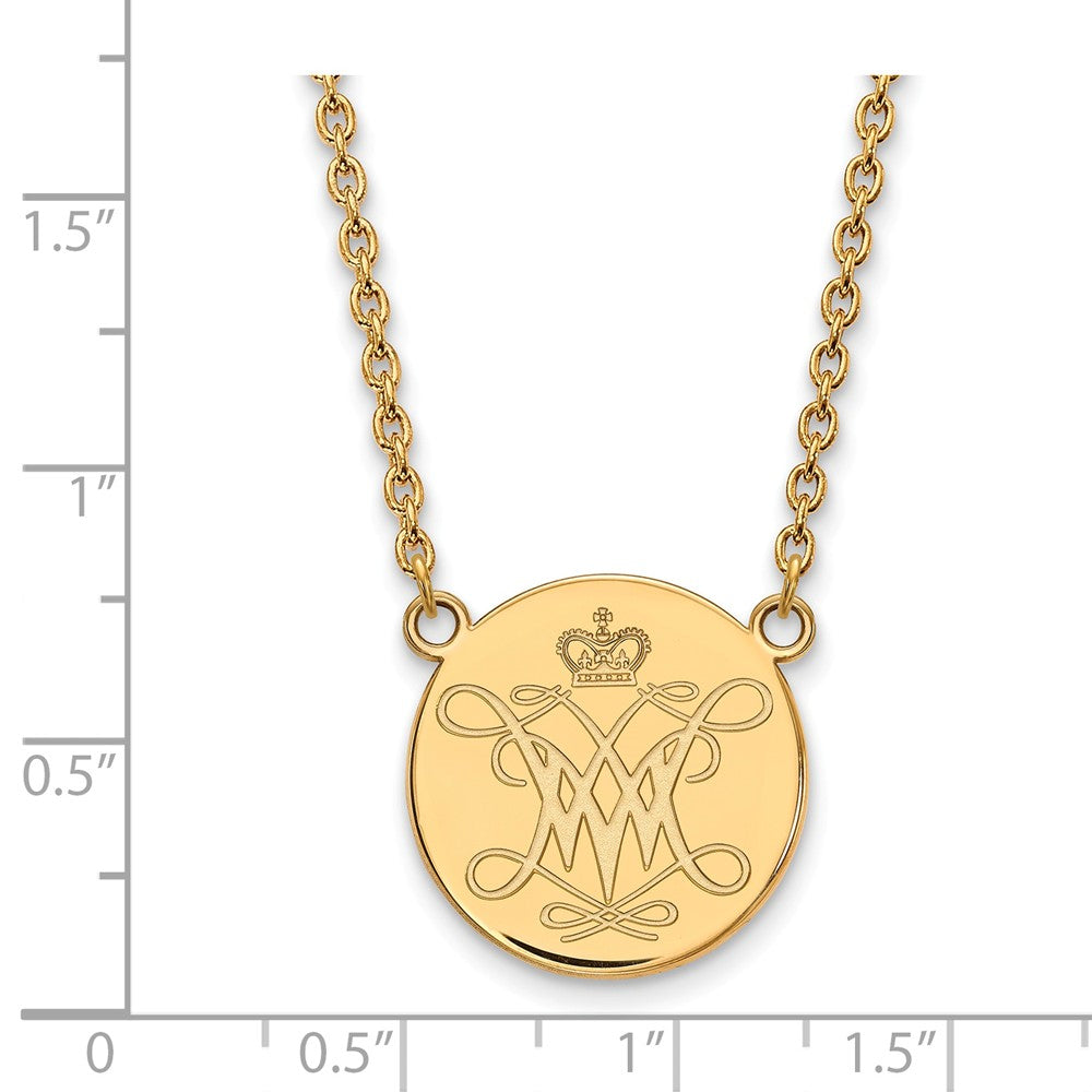 Alternate view of the 14k Gold Plated Silver William and Mary Lg Logo Pendant Necklace by The Black Bow Jewelry Co.