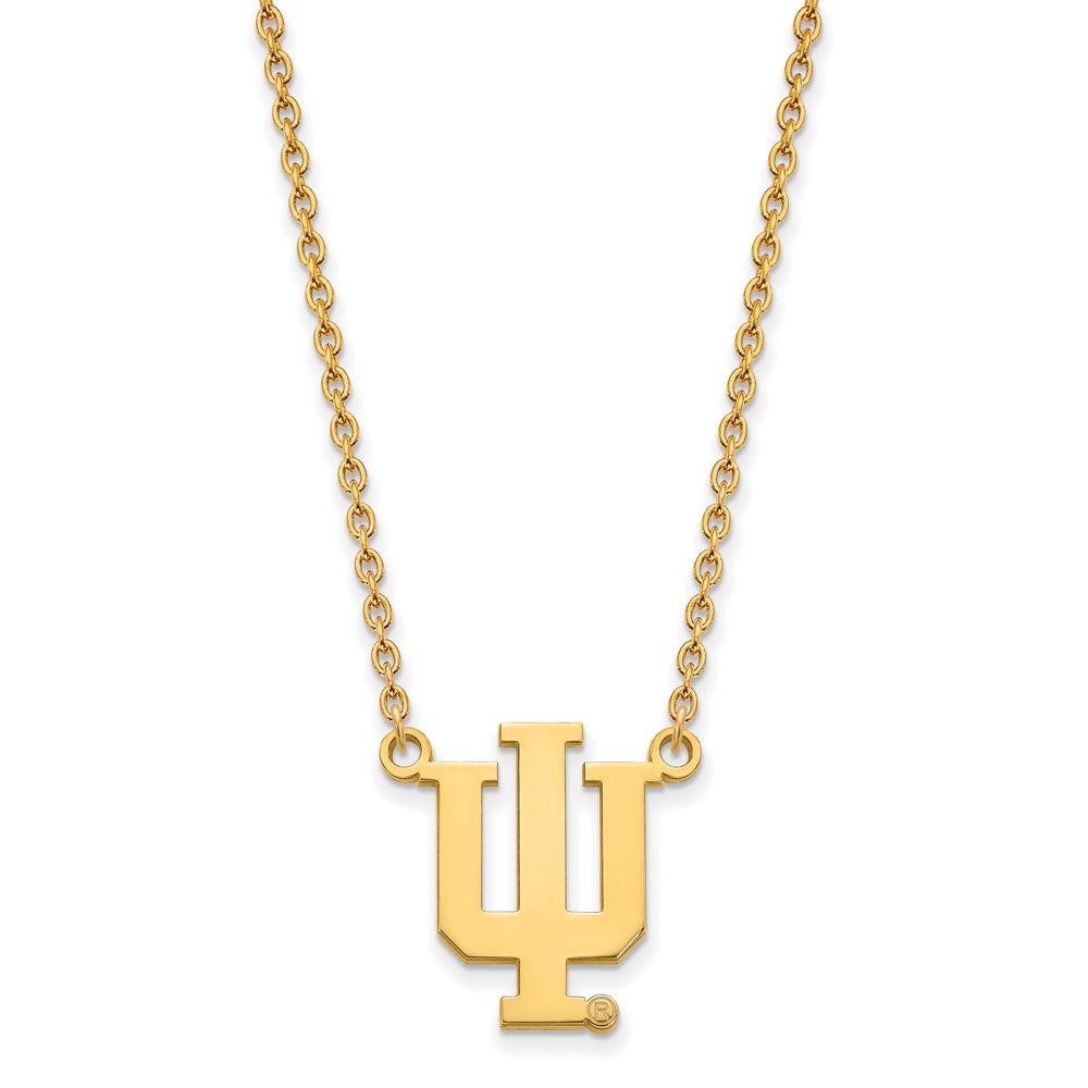 Alternate view of the 14k Gold Plated Silver Indiana U Large &#39;IU&#39; Pendant Necklace by The Black Bow Jewelry Co.