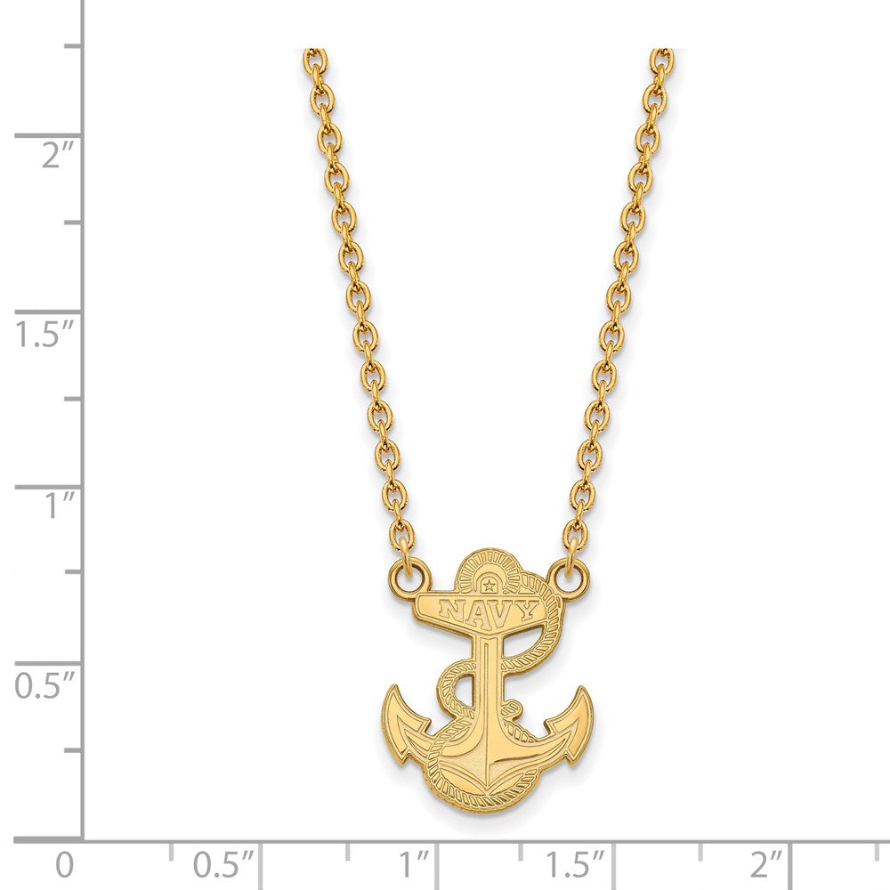 Alternate view of the 14k Gold Plated Silver U.S. Navy Large Pendant Necklace by The Black Bow Jewelry Co.