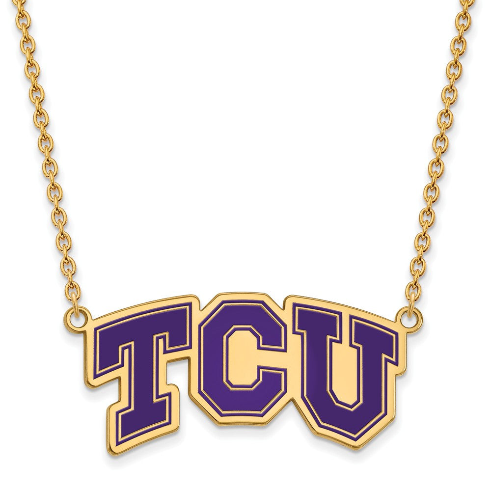 14k Gold Plated Silver Texas Christian U Lg Pendant Necklace, Item N12579 by The Black Bow Jewelry Co.