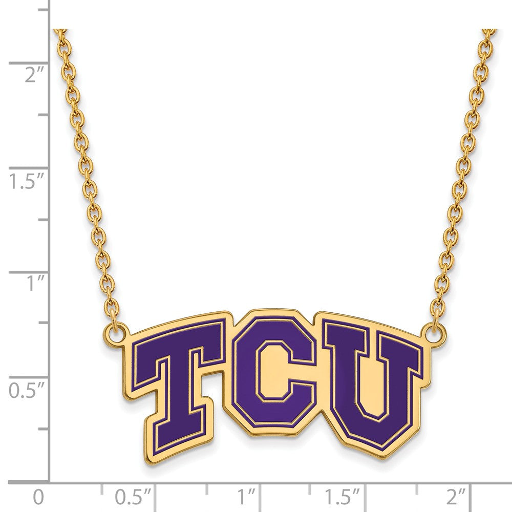 Alternate view of the 14k Gold Plated Silver Texas Christian U Lg Pendant Necklace by The Black Bow Jewelry Co.