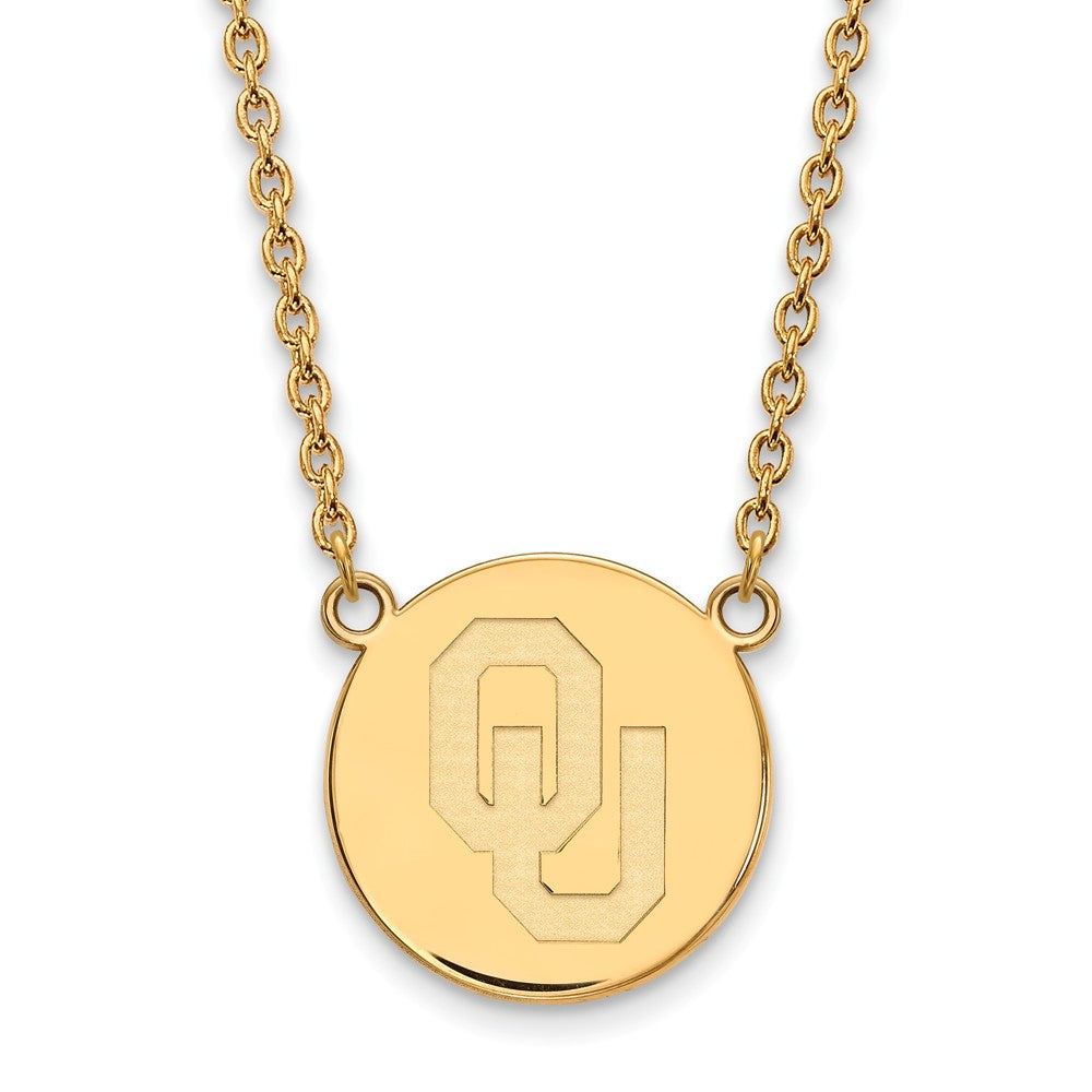 14k Gold Plated Silver Oklahoma OU Large Disc Necklace, Item N12580 by The Black Bow Jewelry Co.