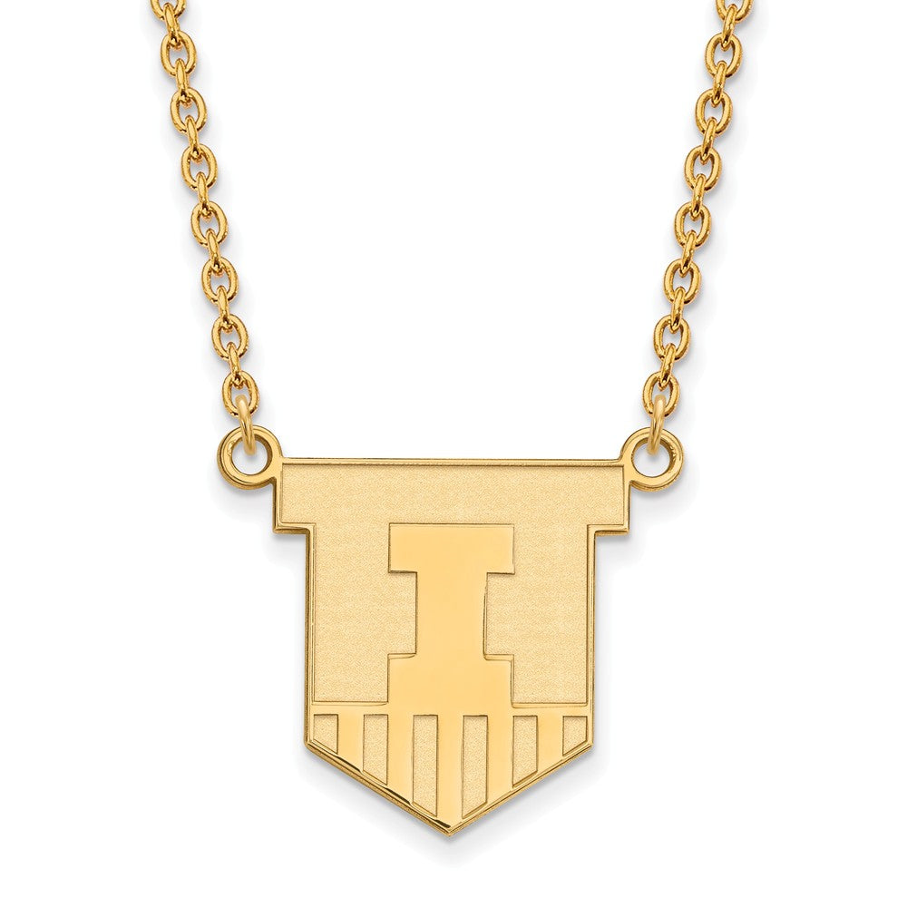 14k Gold Plated Silver U of Illinois Large Shield Pendant Necklace, Item N12602 by The Black Bow Jewelry Co.