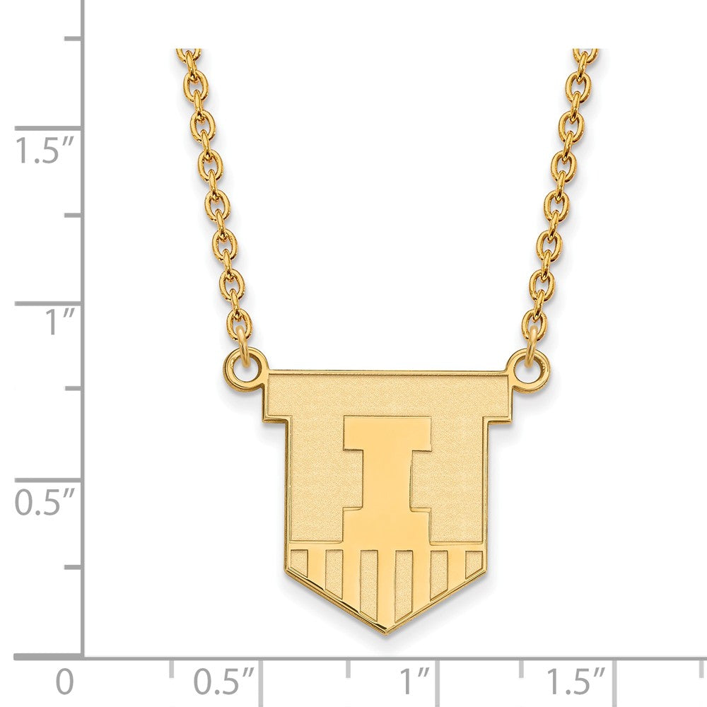 Alternate view of the 14k Gold Plated Silver U of Illinois Large Shield Pendant Necklace by The Black Bow Jewelry Co.