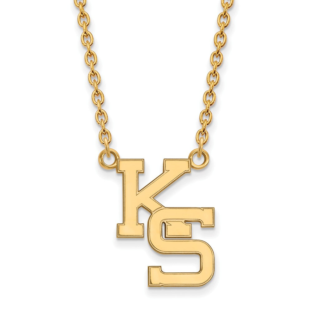 14k Gold Plated Silver Kansas State Large Pendant Necklace, Item N12609 by The Black Bow Jewelry Co.