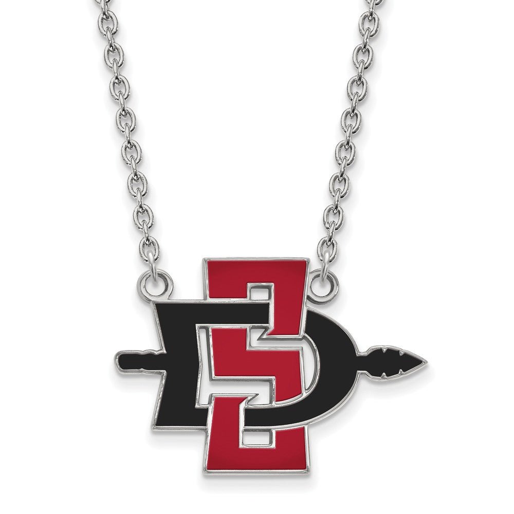 Sterling Silver San Diego State Large Pendant Necklace, Item N12639 by The Black Bow Jewelry Co.