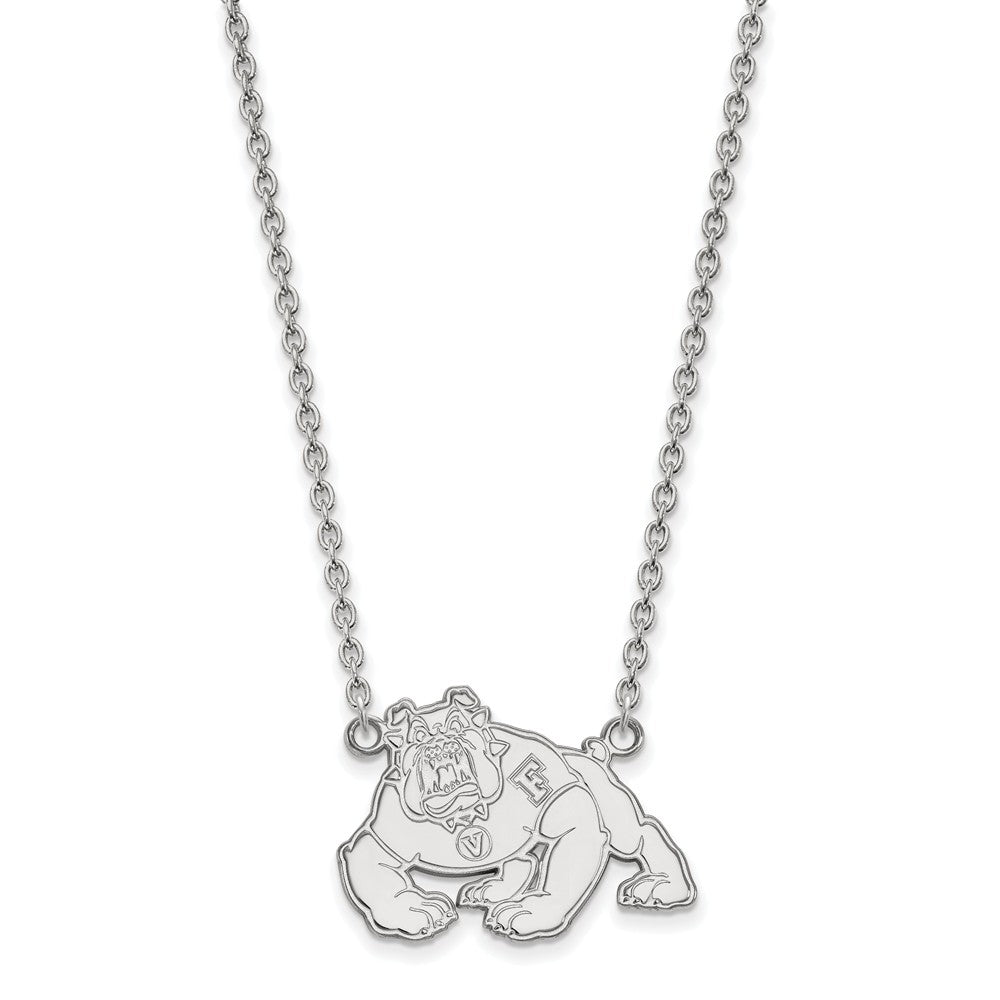 Sterling Silver California State Fresno Large Bulldog Pendant Necklace, Item N12662 by The Black Bow Jewelry Co.