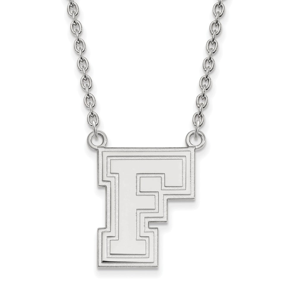 Sterling Silver Fordham U Large Initial F Pendant Necklace, Item N12666 by The Black Bow Jewelry Co.