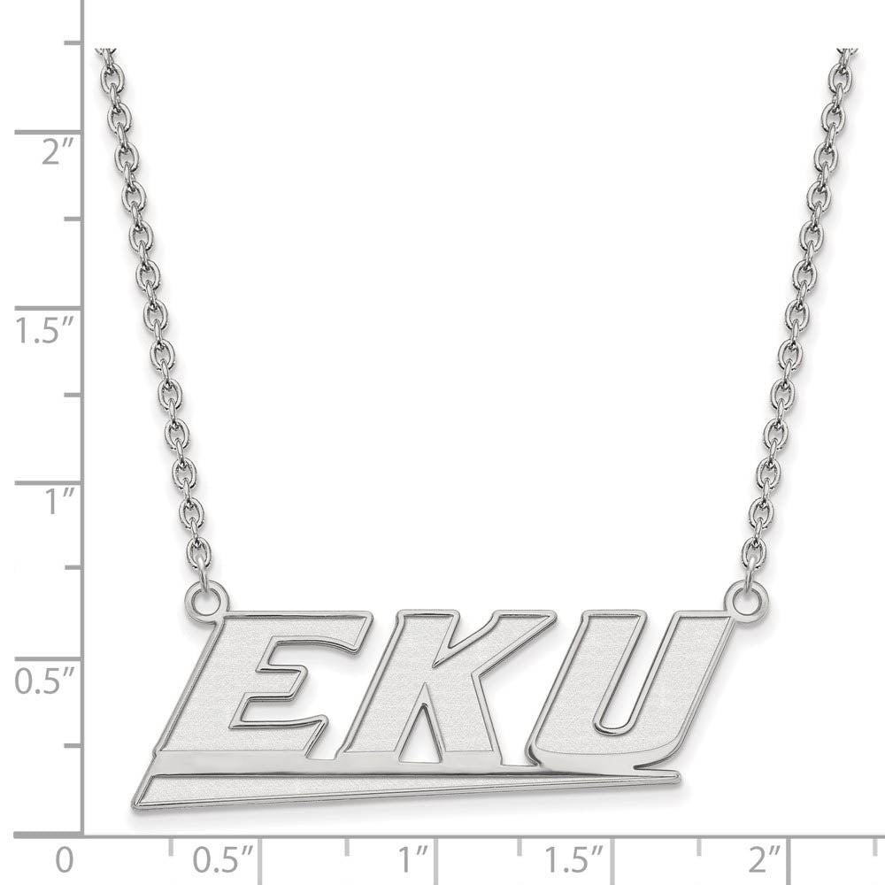 Alternate view of the Sterling Silver Eastern Kentucky U Large 'EKU' Pendant Necklace by The Black Bow Jewelry Co.