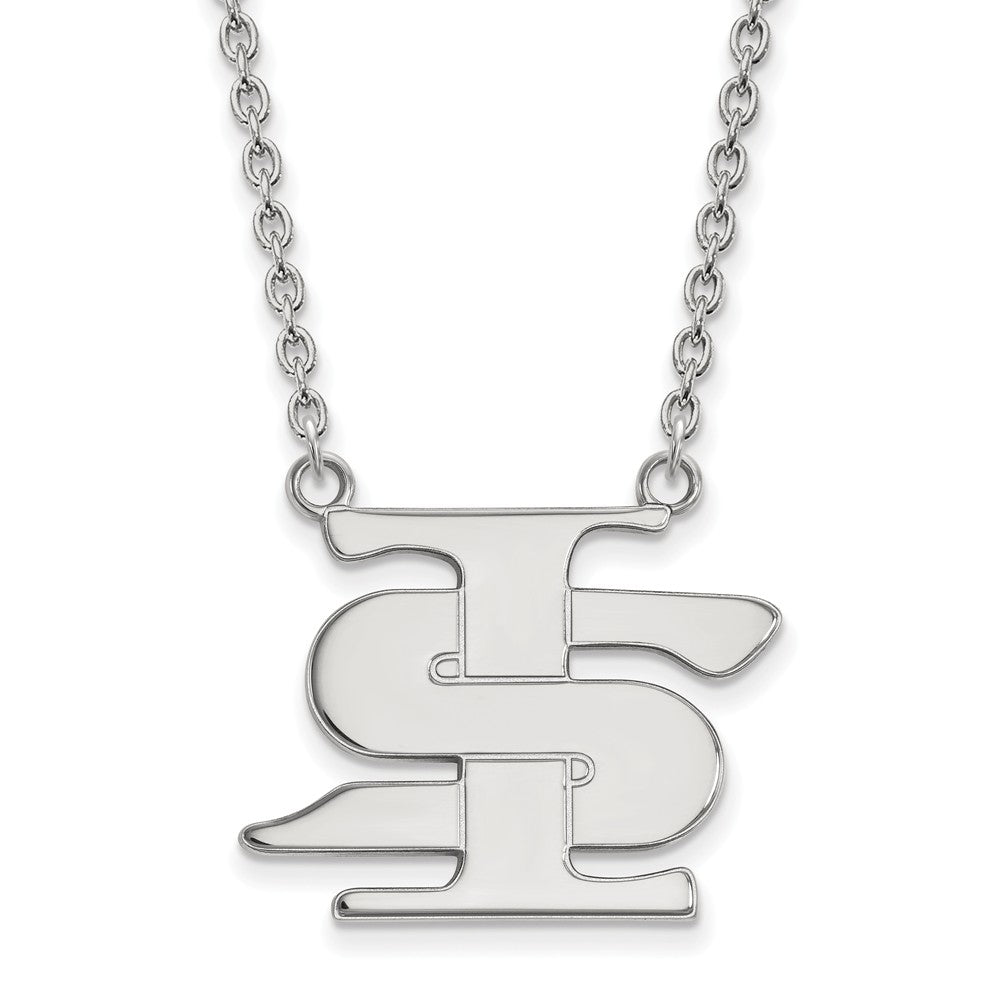Sterling Silver Indiana State Large 'IS' Pendant Necklace, Item N12723 by The Black Bow Jewelry Co.