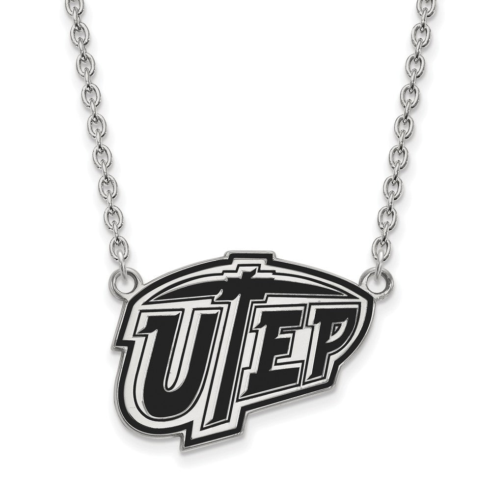 Sterling Silver U of Texas at El Paso Large Enamel Pendant Necklace, Item N12725 by The Black Bow Jewelry Co.