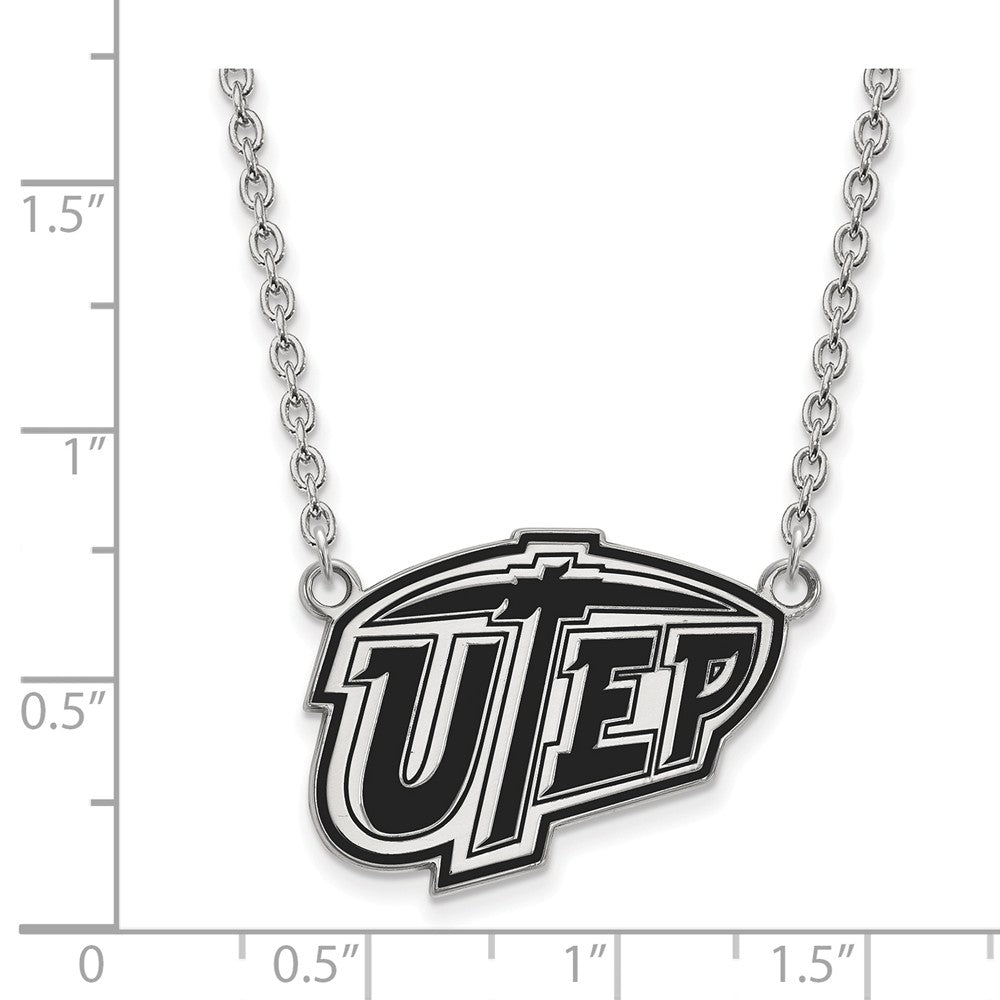 Alternate view of the Sterling Silver U of Texas at El Paso Large Enamel Pendant Necklace by The Black Bow Jewelry Co.