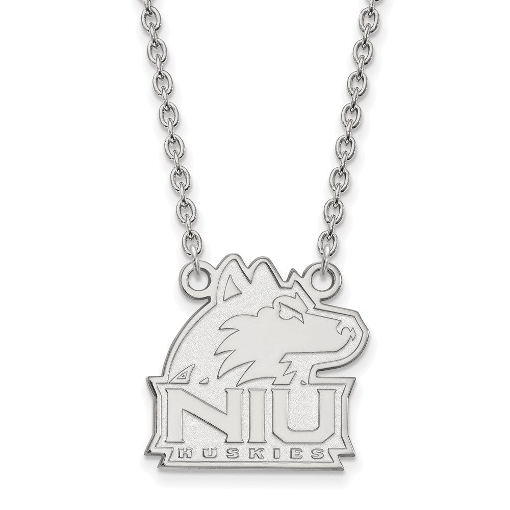Sterling Silver Northern Illinois U Large Pendant Necklace, Item N12737 by The Black Bow Jewelry Co.