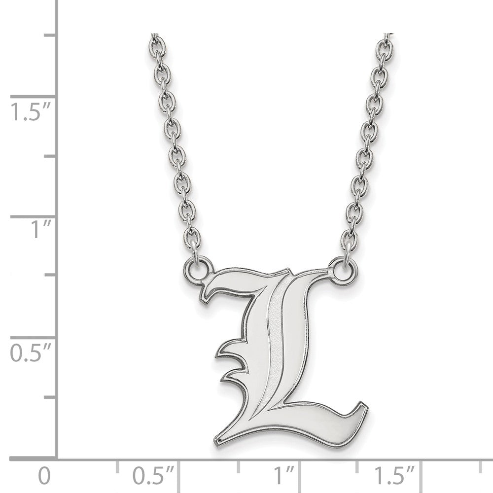 Alternate view of the Sterling Silver U of Louisville Large Script 'L' Pendant Necklace by The Black Bow Jewelry Co.
