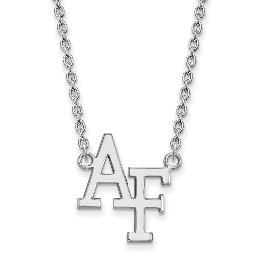 Sterling Silver Air Force Academy Large 'AF' Pendant Necklace, Item N12756 by The Black Bow Jewelry Co.