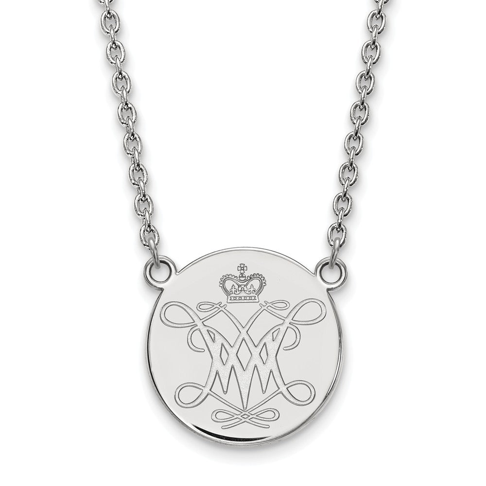 Sterling Silver William and Mary Large Logo Necklace, Item N12762 by The Black Bow Jewelry Co.