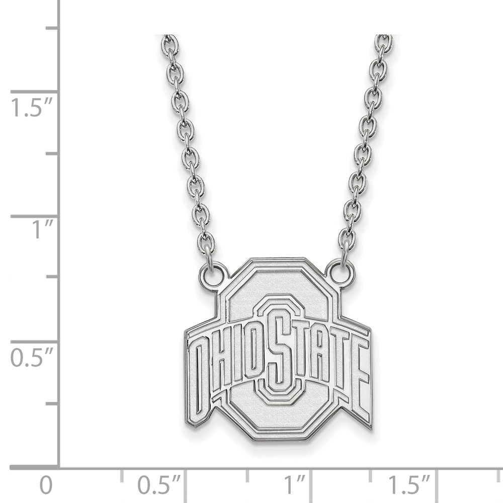 Alternate view of the Sterling Silver Ohio State Large Logo Pendant Necklace by The Black Bow Jewelry Co.