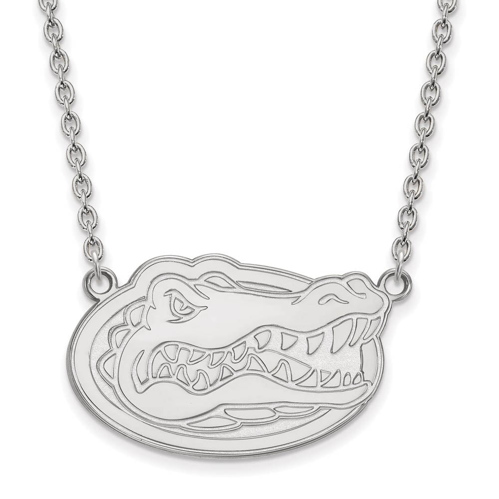 Sterling Silver U of Florida Large Gator Disc Pendant Necklace, Item N12784 by The Black Bow Jewelry Co.