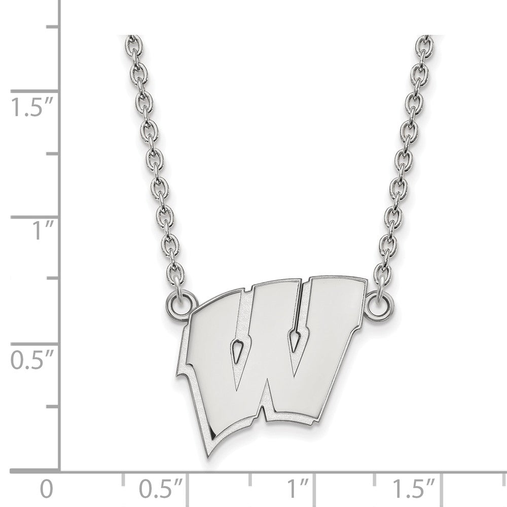 Alternate view of the Sterling Silver U of Wisconsin Large Initial W Pendant Necklace by The Black Bow Jewelry Co.