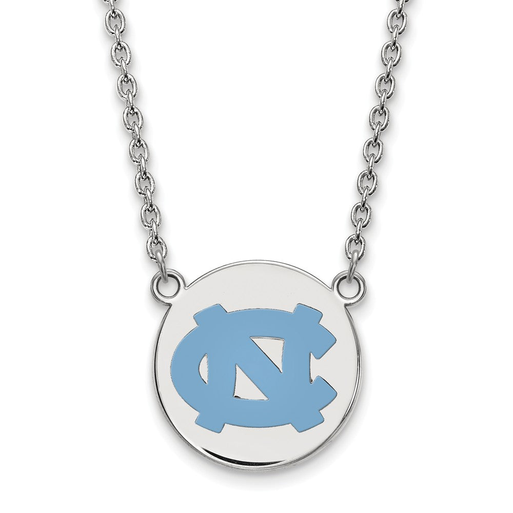 Sterling Silver North Carolina Large Enamel Disc Pendant Necklace, Item N12825 by The Black Bow Jewelry Co.