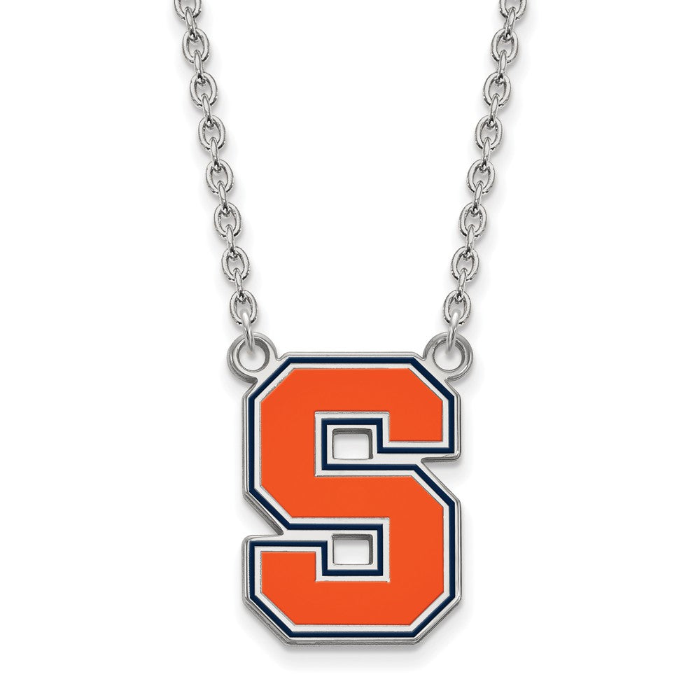 Sterling Silver Syracuse U Large Enamel Pendant Necklace, Item N12838 by The Black Bow Jewelry Co.