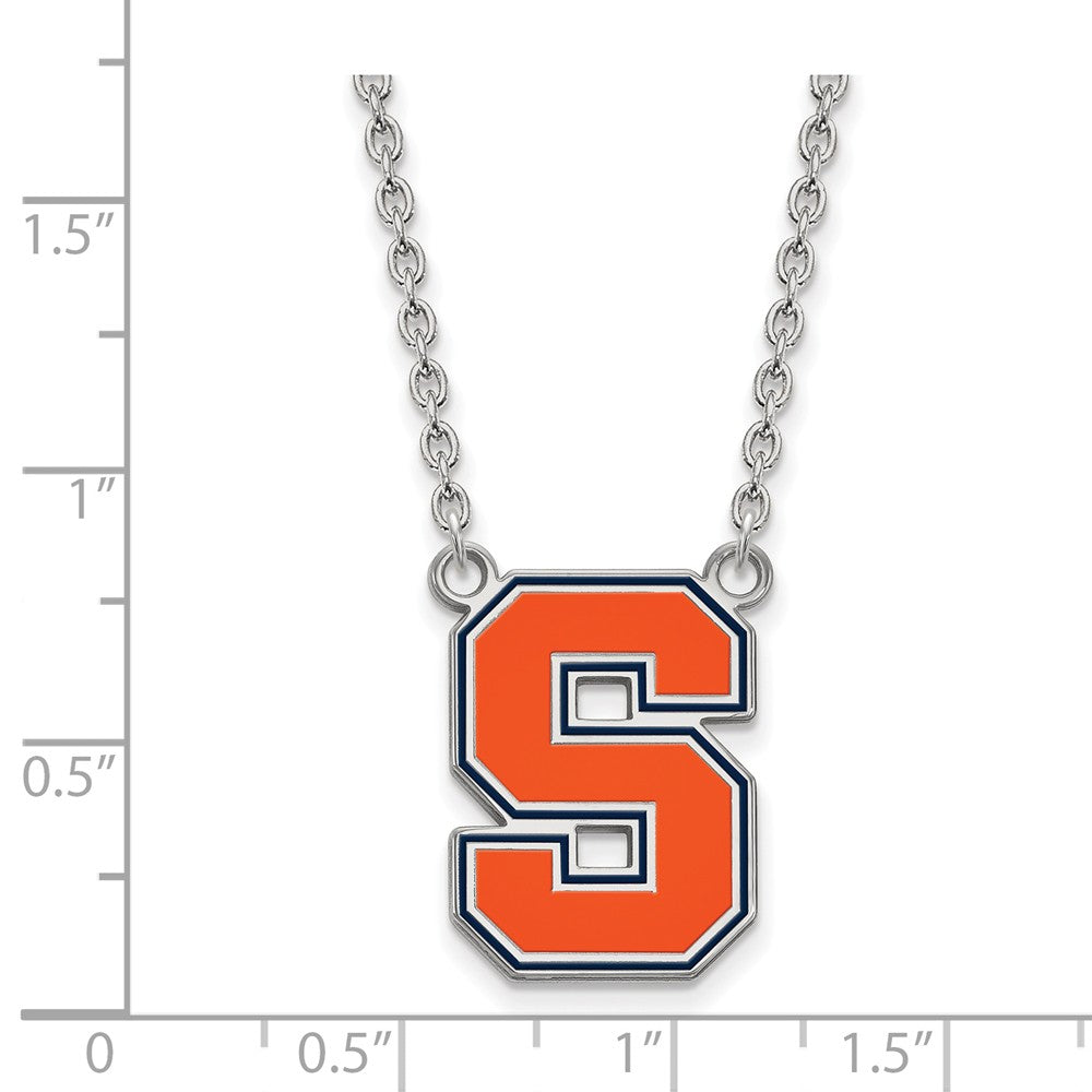 Alternate view of the Sterling Silver Syracuse U Large Enamel Pendant Necklace by The Black Bow Jewelry Co.