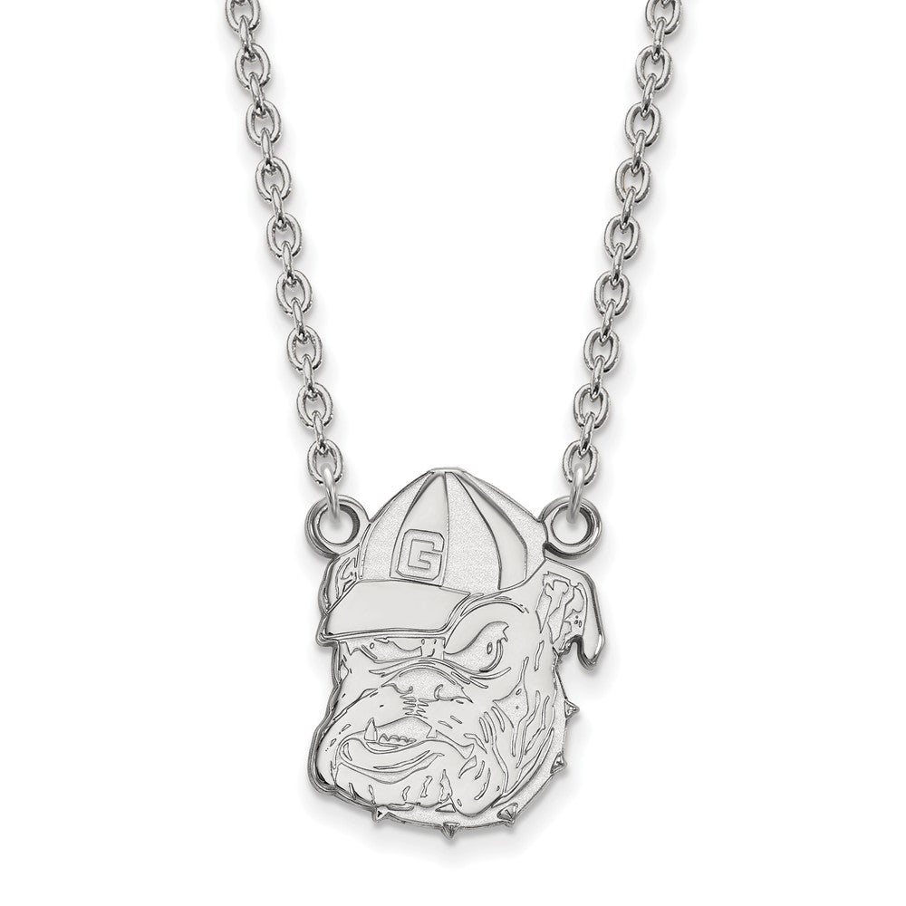 Sterling Silver U of Georgia Large Bulldog Pendant Necklace, Item N12847 by The Black Bow Jewelry Co.