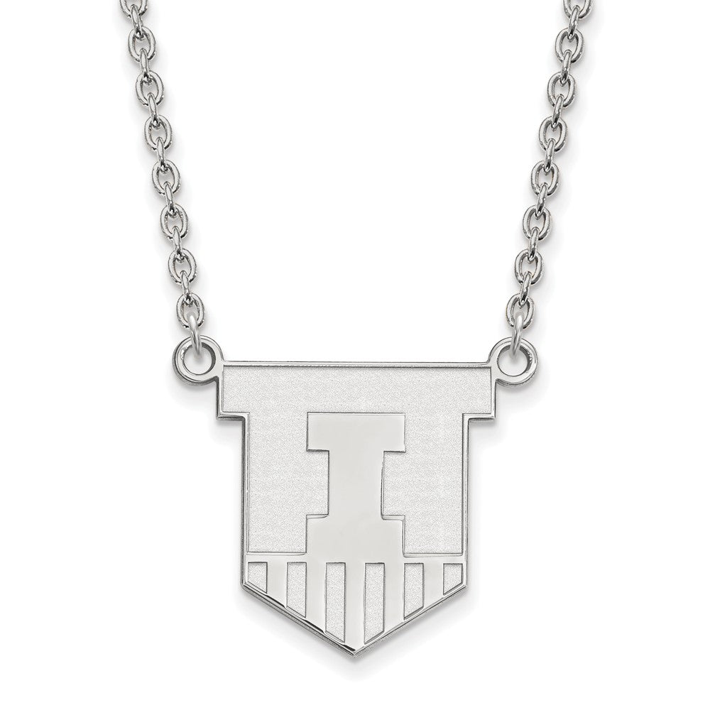 Sterling Silver U of Illinois Large Shield Pendant Necklace, Item N12848 by The Black Bow Jewelry Co.