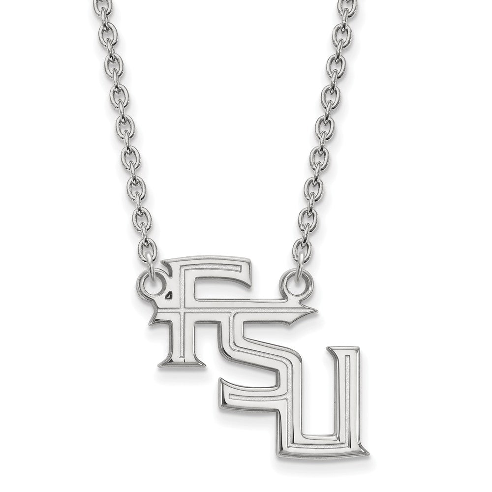 Sterling Silver Florida State Large 'FSU' Pendant Necklace, Item N12870 by The Black Bow Jewelry Co.