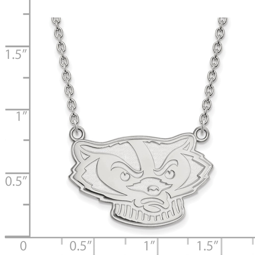 Alternate view of the Sterling Silver U of Wisconsin Large Badger Pendant Necklace by The Black Bow Jewelry Co.