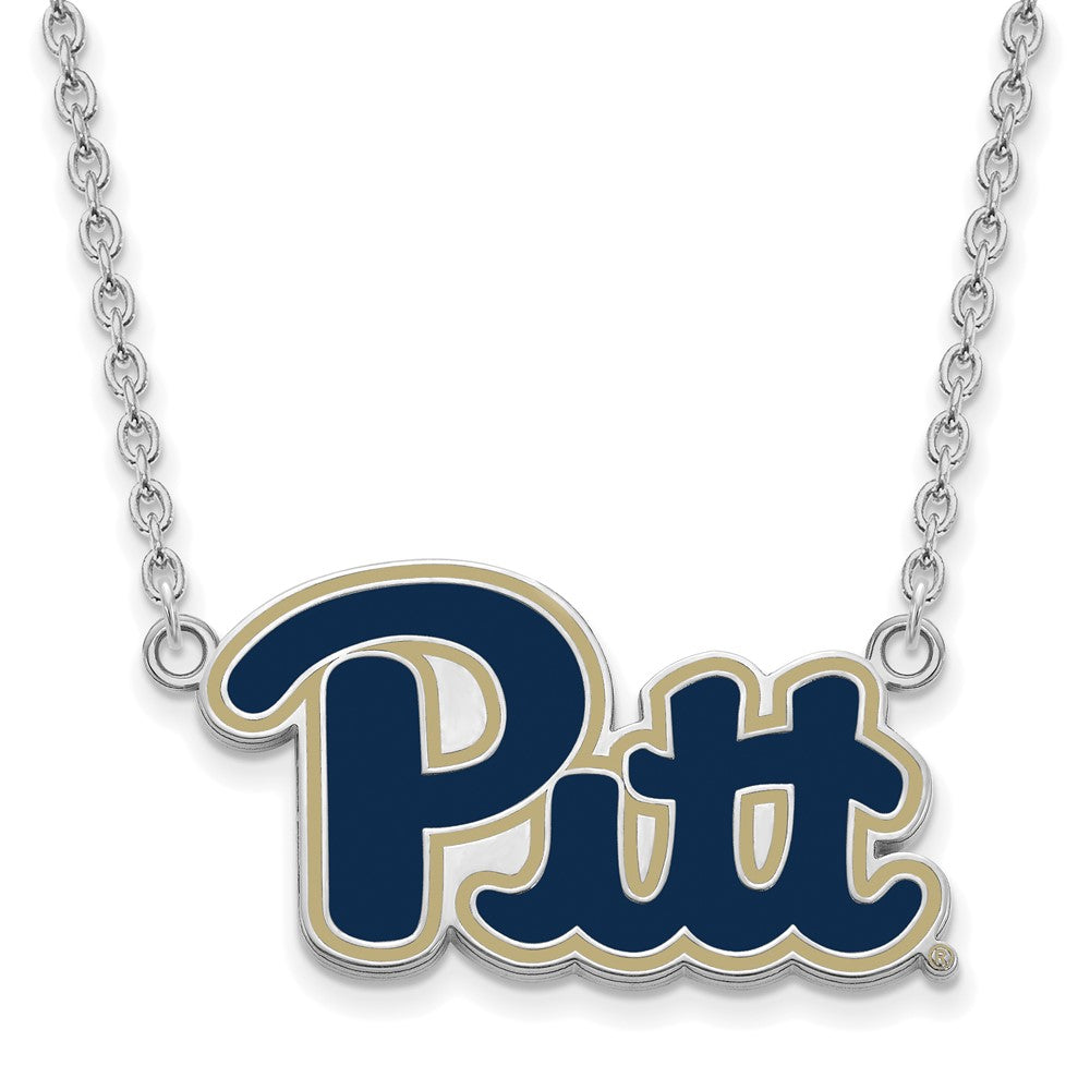 Sterling Silver U of Pittsburgh Large Enamel Pendant Necklace, Item N12878 by The Black Bow Jewelry Co.